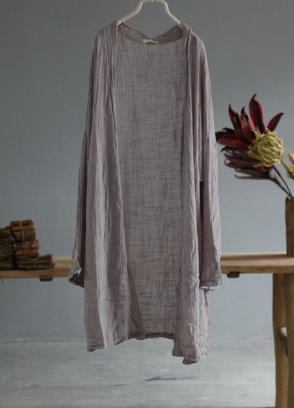 Cotton and linen cardigan dress with V-Neck