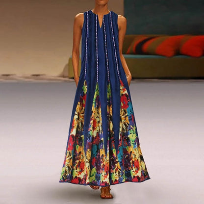 Floral Print Casual Maxi Dress with V-Neck