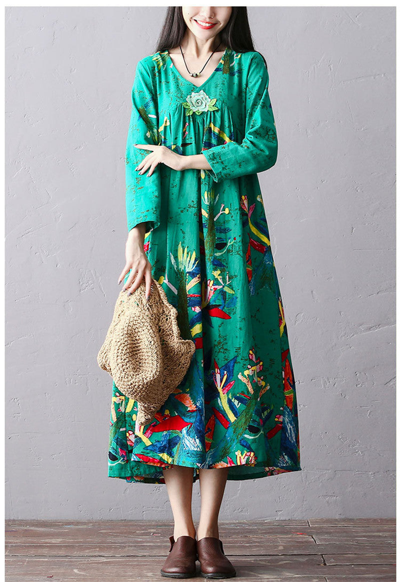 Casual Vintage Elegant Dress with Flower Print