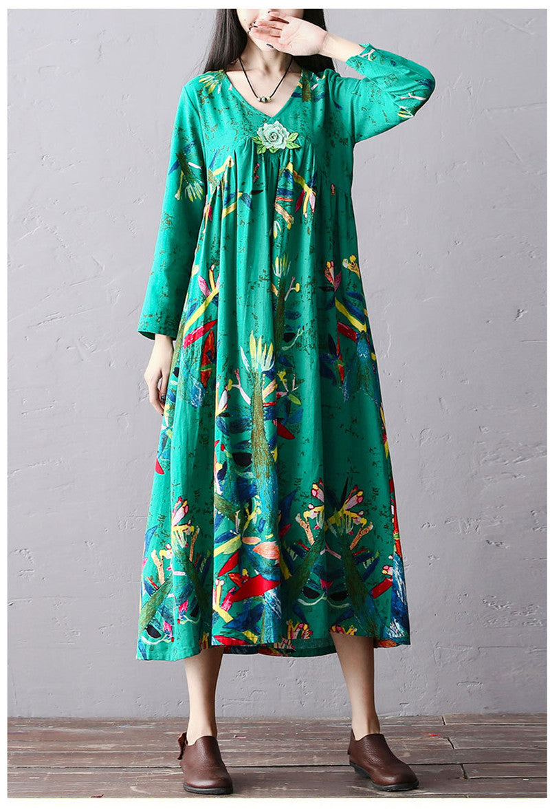 Casual Vintage Elegant Dress with Flower Print