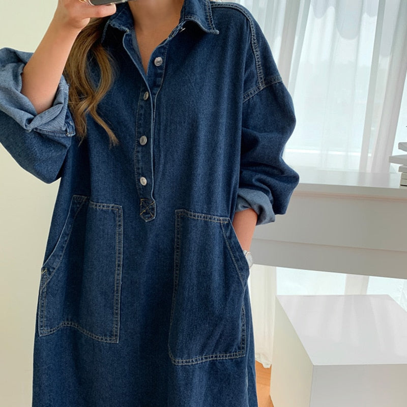 Gem Luxe Denim Dress with Long-Sleeve