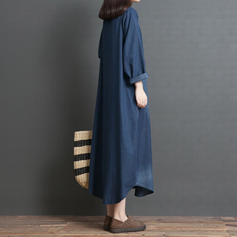 Vintage Casual Midi Dress with Pockets
