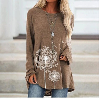 Ladies Long Sleeve Blouse with Round Neck