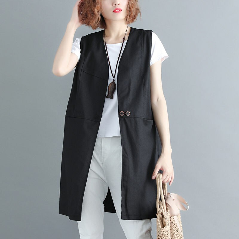 Women Sleeveless Vest Cardigan with V-Neck