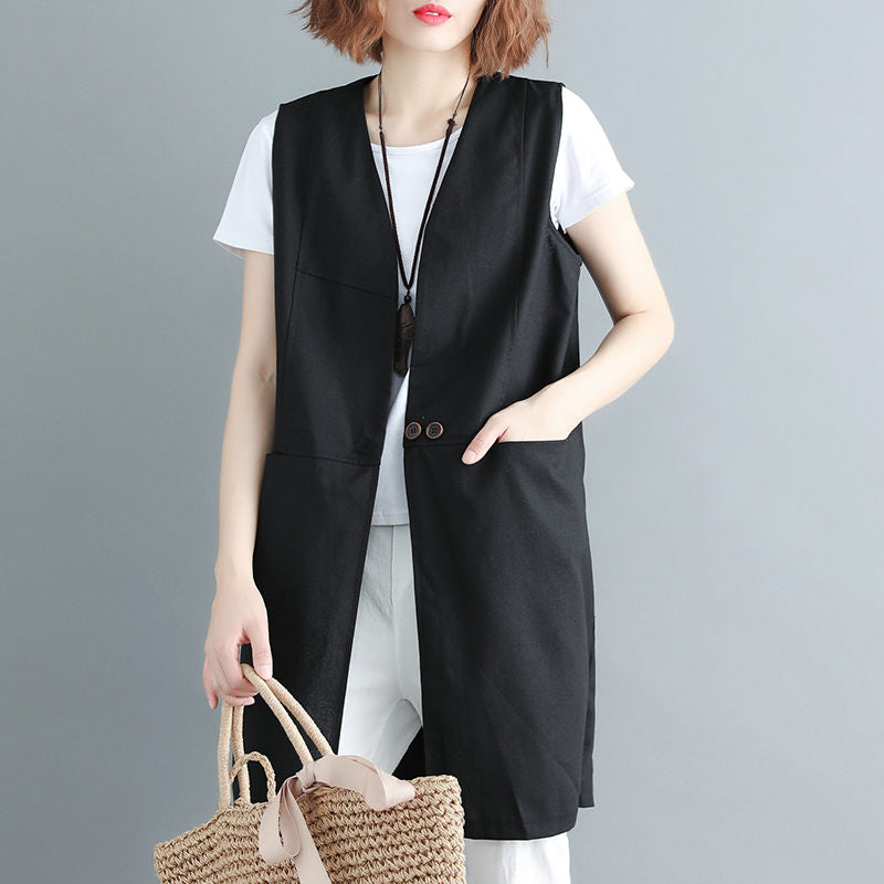 Women Sleeveless Vest Cardigan with V-Neck