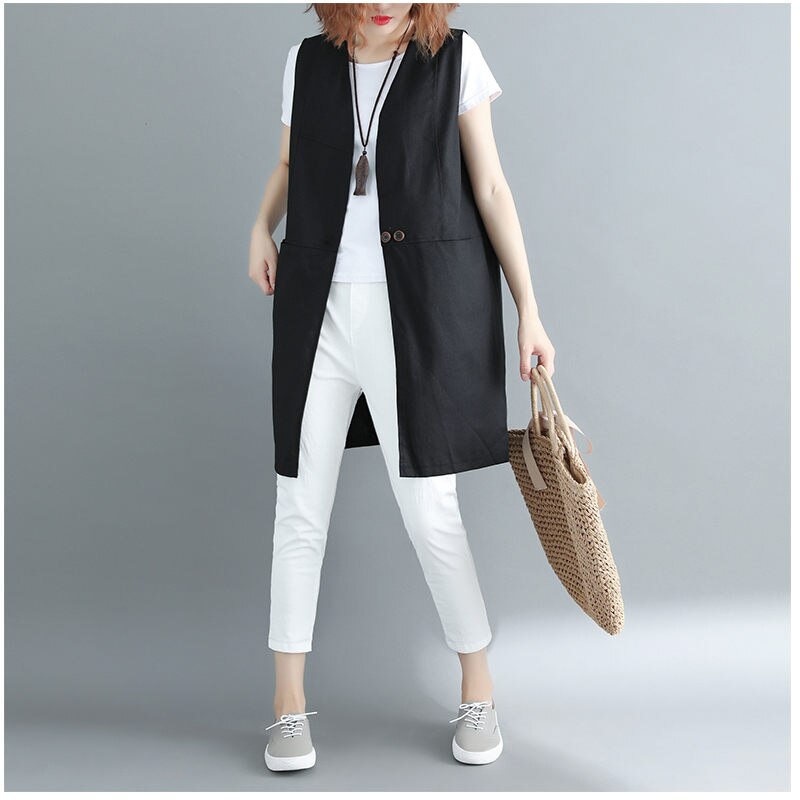 Women Sleeveless Vest Cardigan with V-Neck