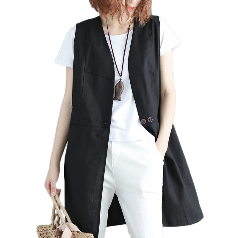 Women Sleeveless Vest Cardigan with V-Neck