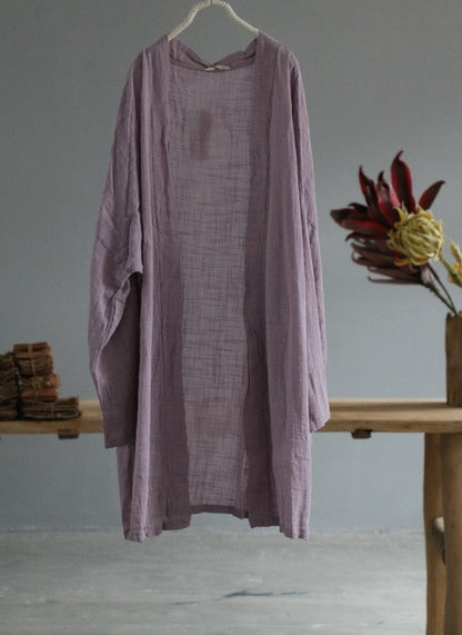 Cotton and linen cardigan dress with V-Neck