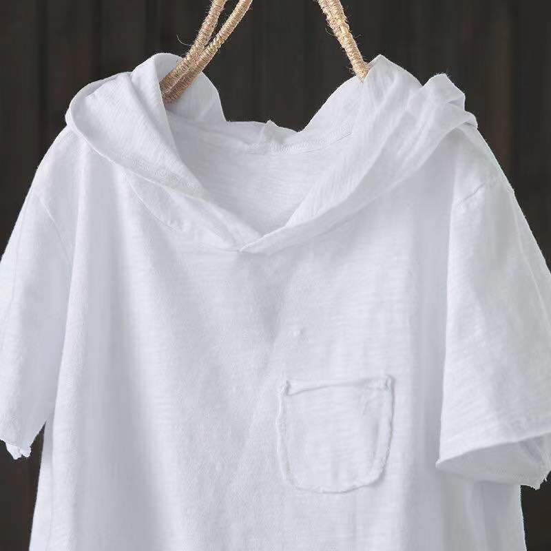 Hooded T-shirt with Cotton Short Sleeve