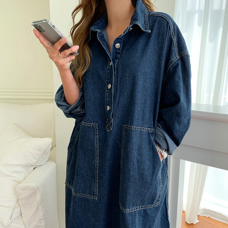 Gem Luxe Denim Dress with Long-Sleeve