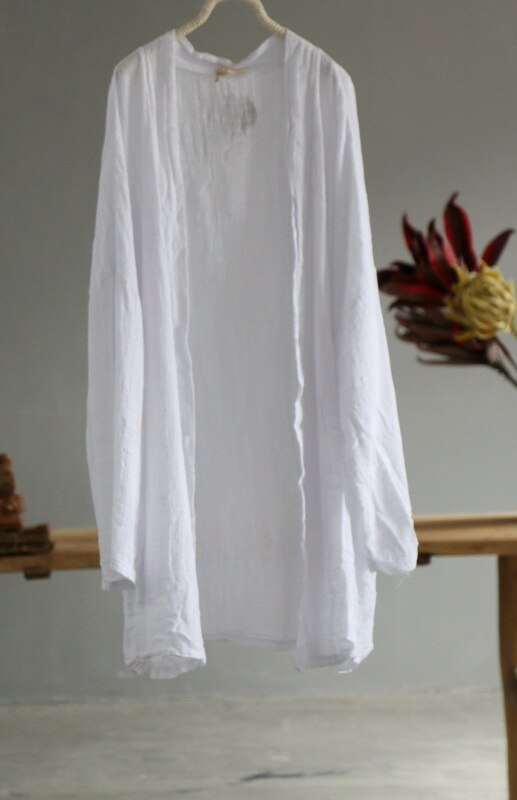 Cotton and linen cardigan dress with V-Neck