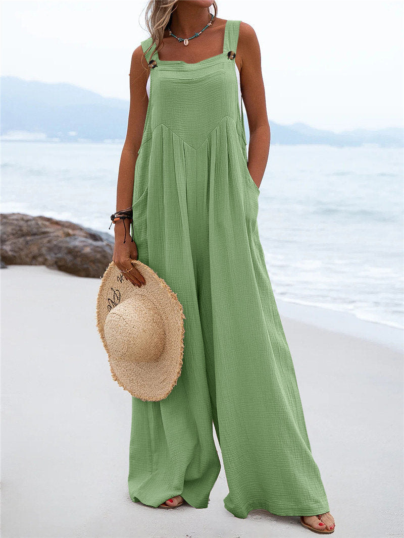 Sleeveless Beach Jumpsuit with Loose Pockets