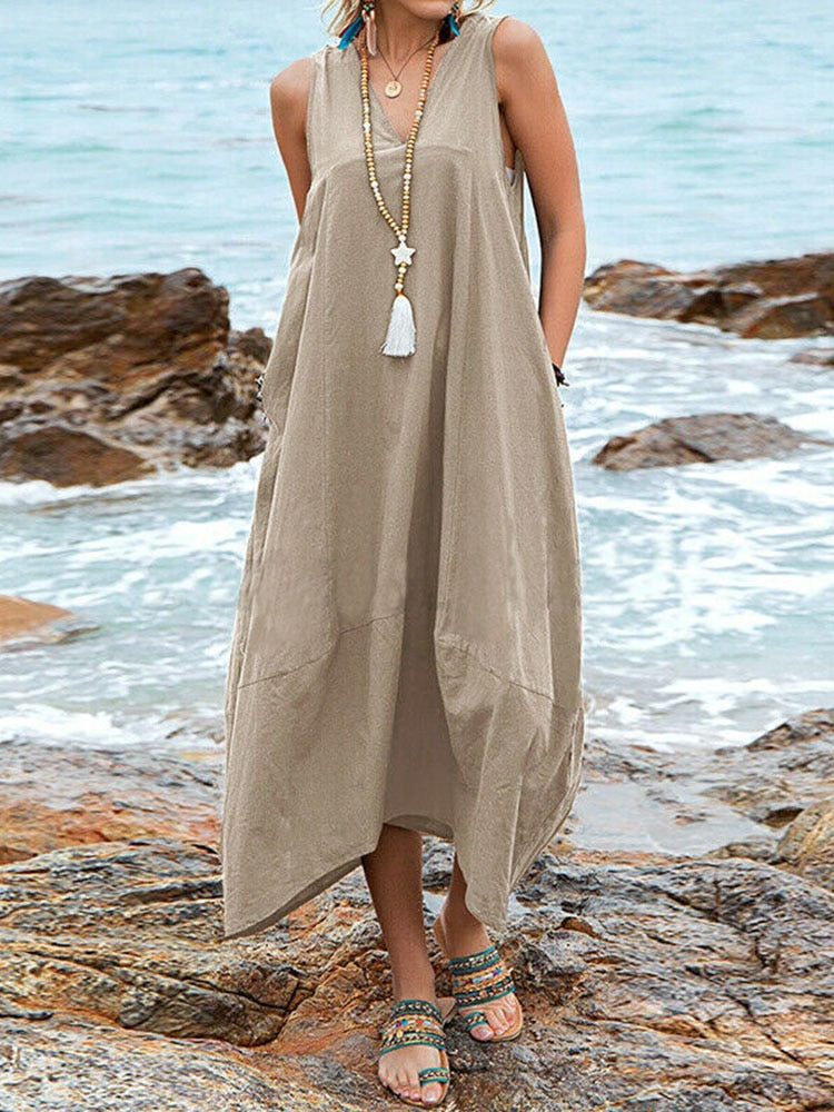 Casual Backless V-Neck Maxi Dress