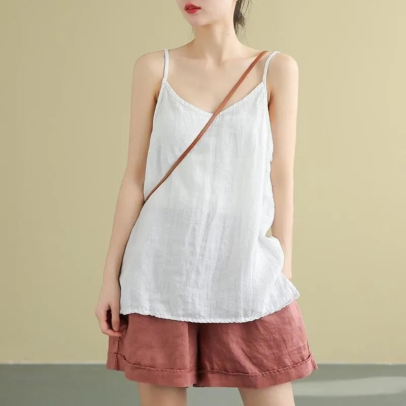 Embroidered Sleeveless Tank Top with V-Neck