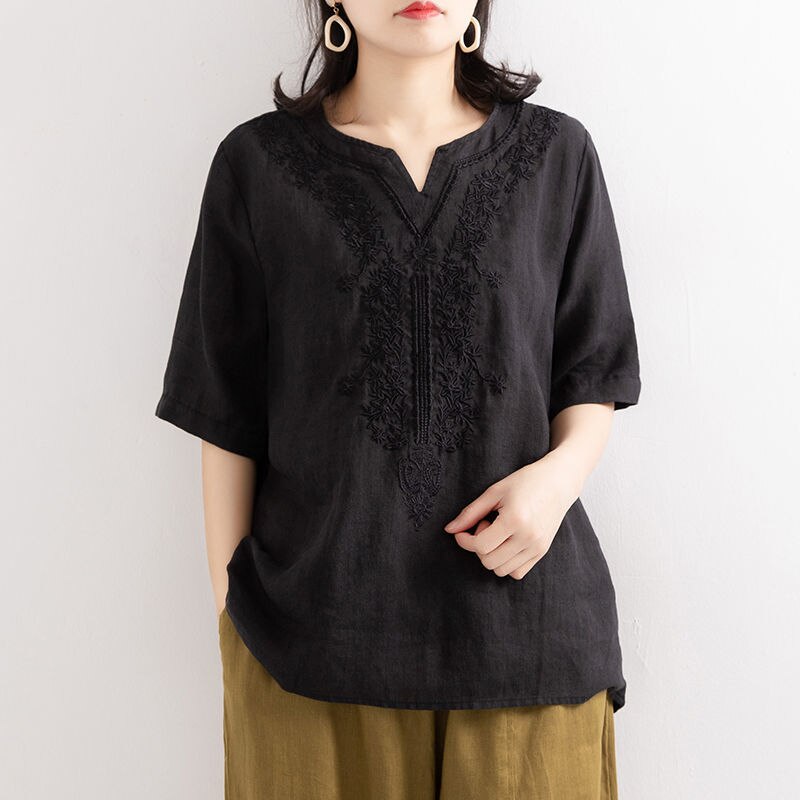 Embroidery Ethnic Style T-Shirt for Women