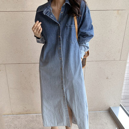 Turn-Down Collar Vintage Casual Maxi Dress