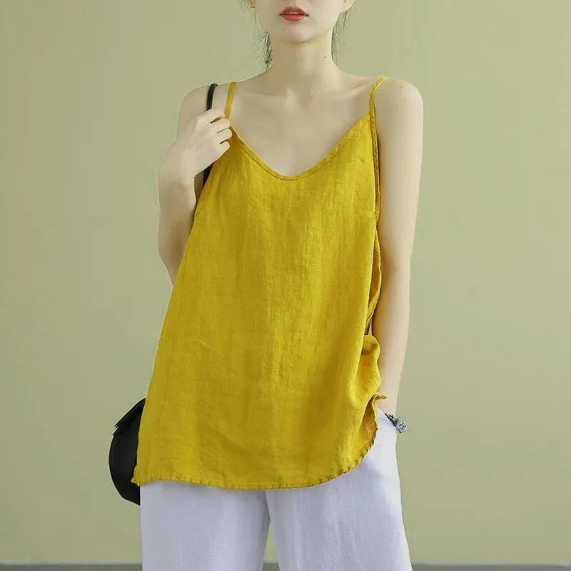 Embroidered Sleeveless Tank Top with V-Neck