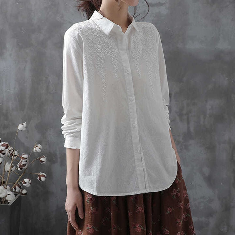 Long Sleeve Vintage Blouse with Embroidery