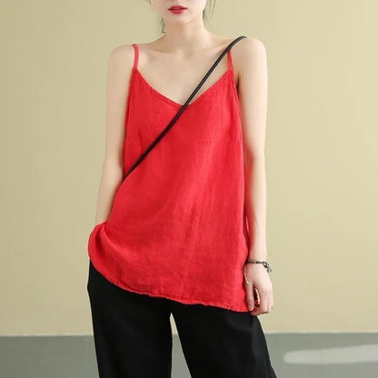 Embroidered Sleeveless Tank Top with V-Neck