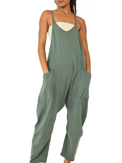 Casual Spaghetti Strap Jumpsuit with Large Pockets