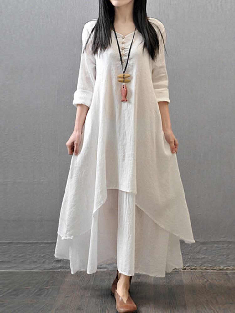 Elegant Casual Maxi Dress with Long-Sleeve