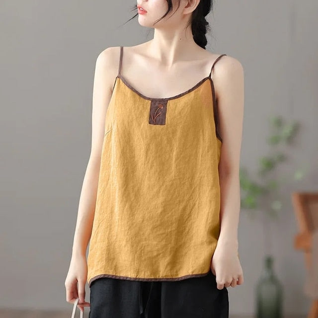 Embroidered Sleeveless Tank Top with V-Neck