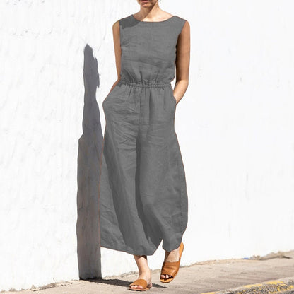 Elastic Waist Jumpsuit with Short Sleeve