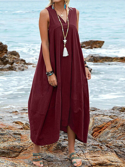 Casual Backless V-Neck Maxi Dress