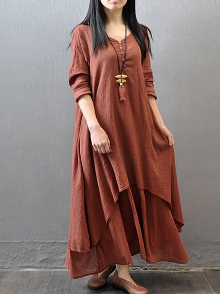 Elegant Casual Maxi Dress with Long-Sleeve