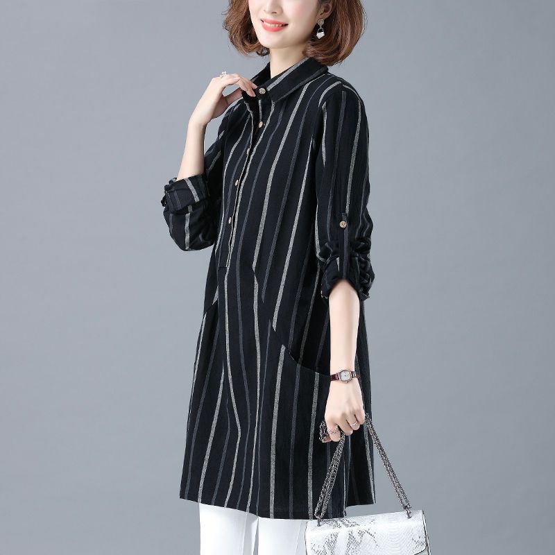 Mystic Whisper Casual Striped Blouse with Pockets