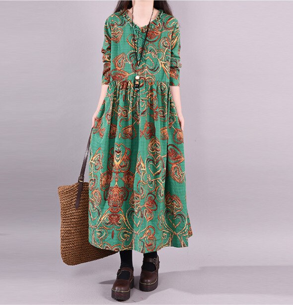 Vintage Ethnic Style Dress with Cotton