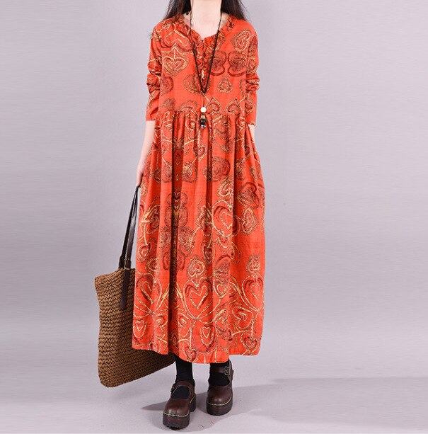 Vintage Ethnic Style Dress with Cotton