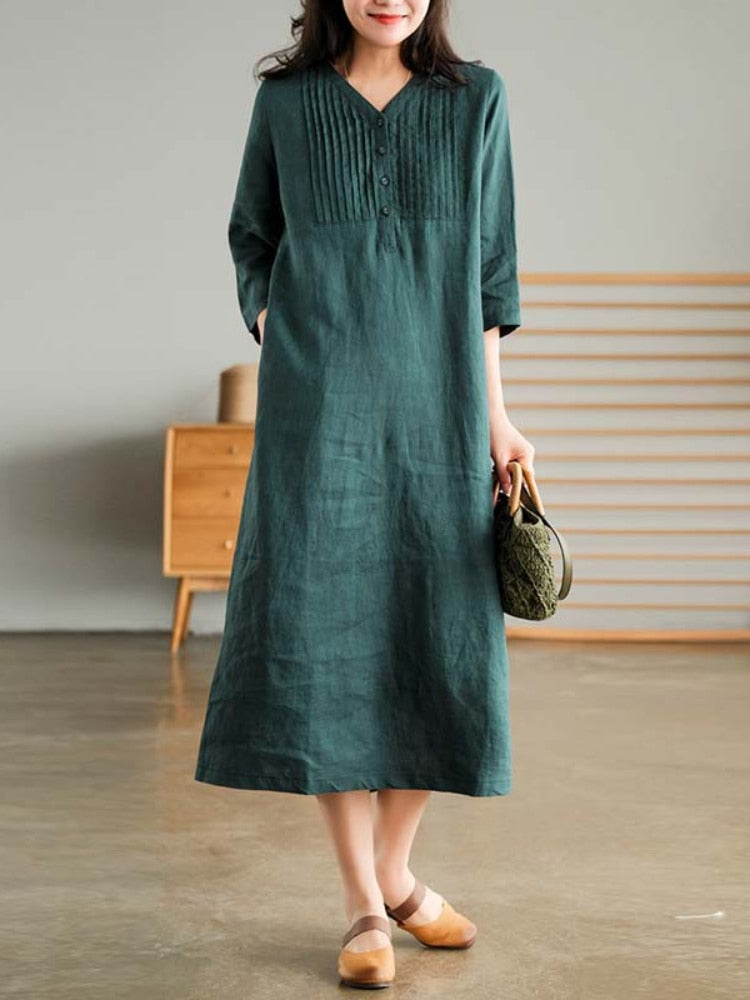 Cotton and Linen Midi Loose Dress