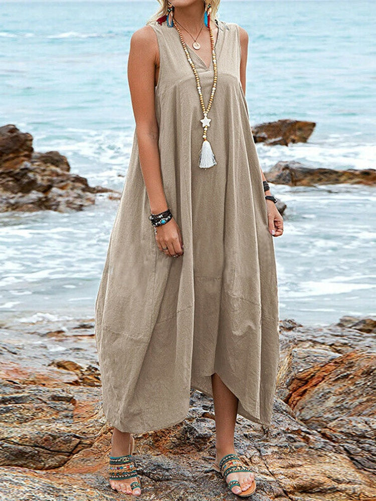 Casual Backless V-Neck Maxi Dress