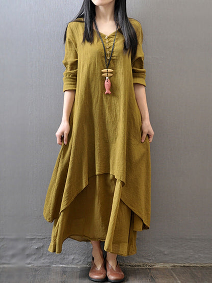 Elegant Casual Maxi Dress with Long-Sleeve