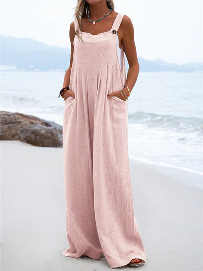 Sleeveless Beach Jumpsuit with Loose Pockets