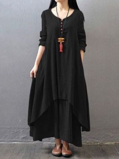 Elegant Casual Maxi Dress with Long-Sleeve