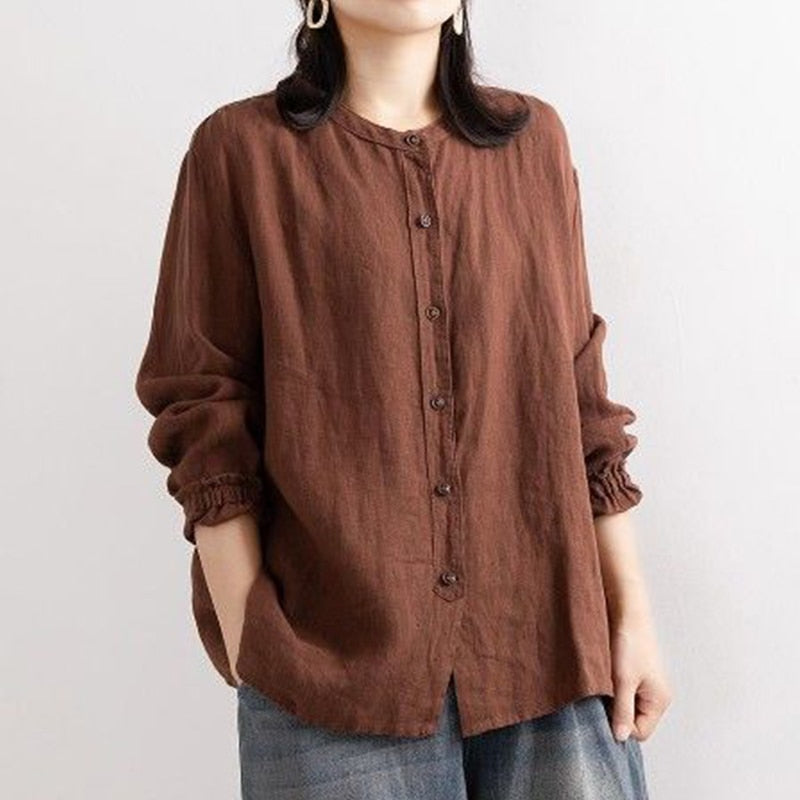 Ethnic Style Vintage Shirt with Jewel-Neck