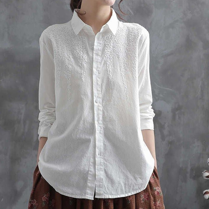 Long Sleeve Vintage Blouse with Embroidery