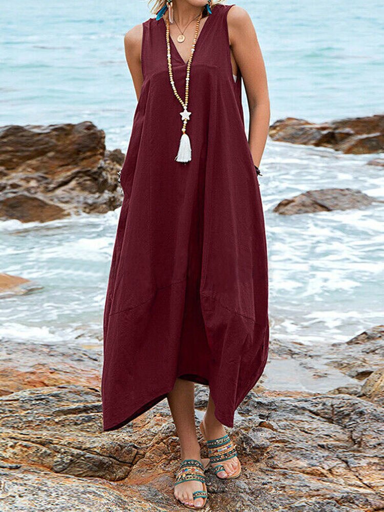 Casual Backless V-Neck Maxi Dress