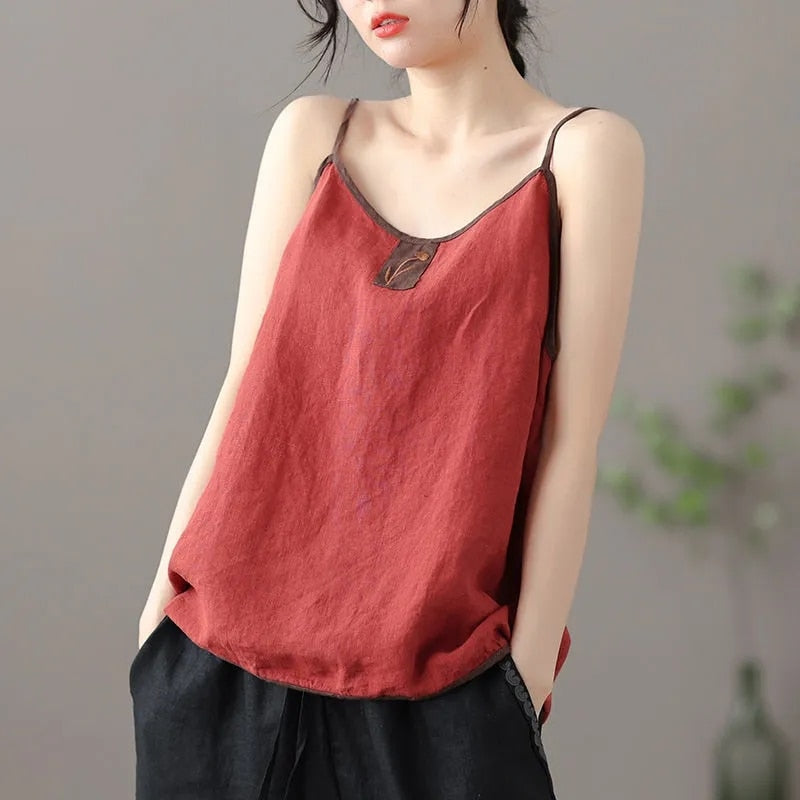 Women Sleeveless Tank Top with Embroidery