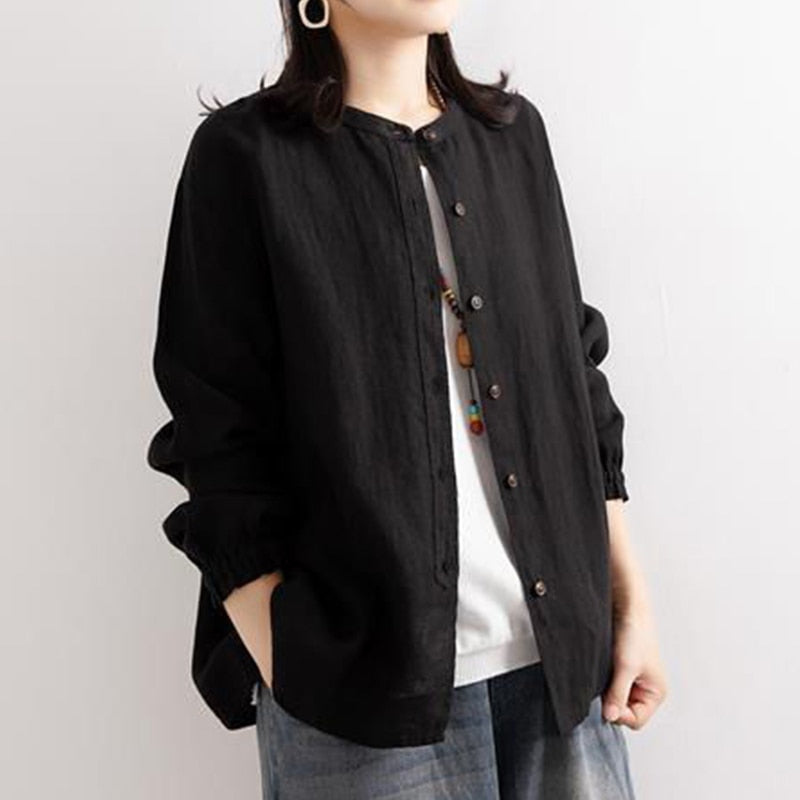 Ethnic Style Vintage Shirt with Jewel-Neck