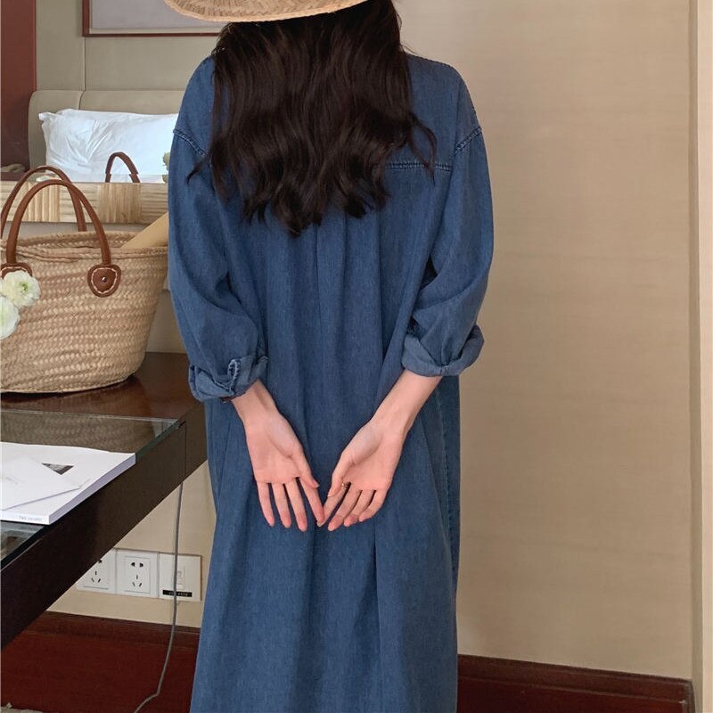 Turn-Down Collar Vintage Casual Maxi Dress