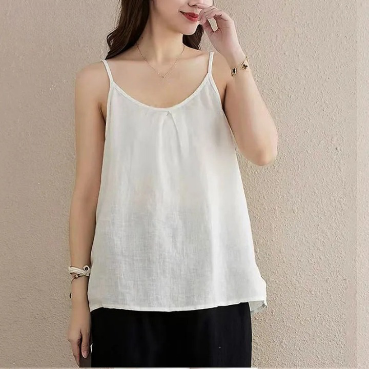 Embroidered Sleeveless Tank Top with V-Neck