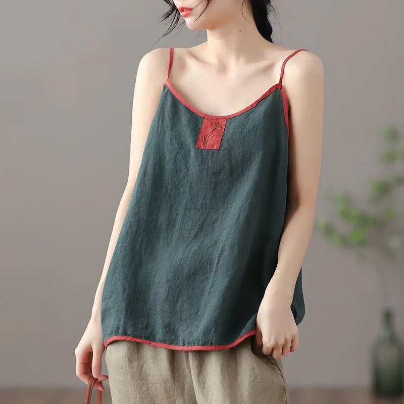 Women Sleeveless Tank Top with Embroidery