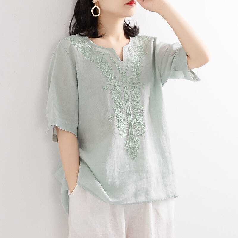 Embroidery Ethnic Style T-Shirt for Women