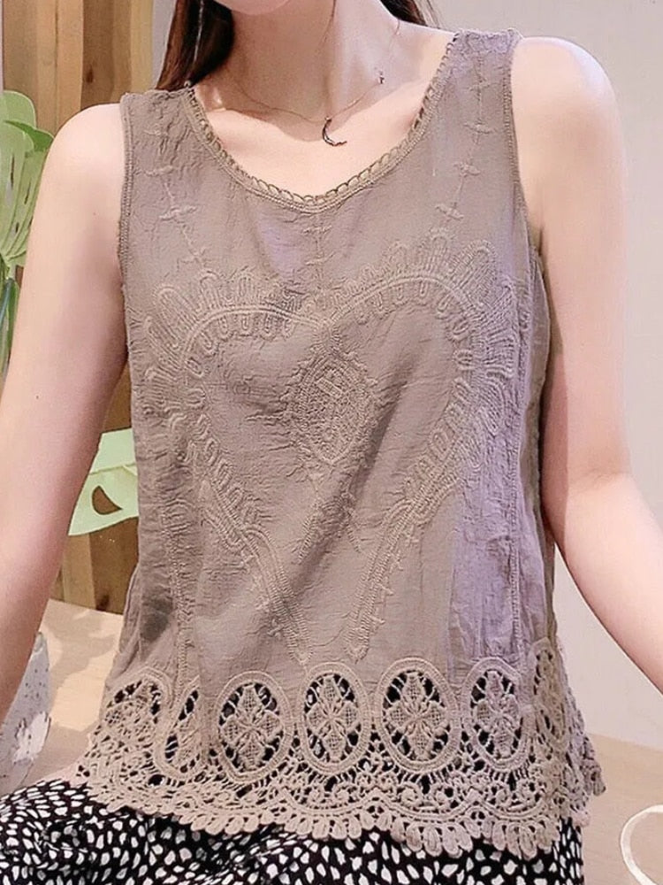 Sleeveless Tank Top clothing with Jewel-Neck