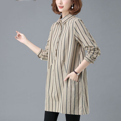 Mystic Whisper Casual Striped Blouse with Pockets