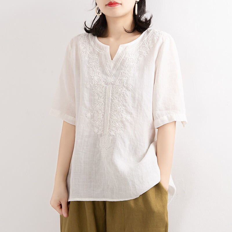 Embroidery Ethnic Style T-Shirt for Women