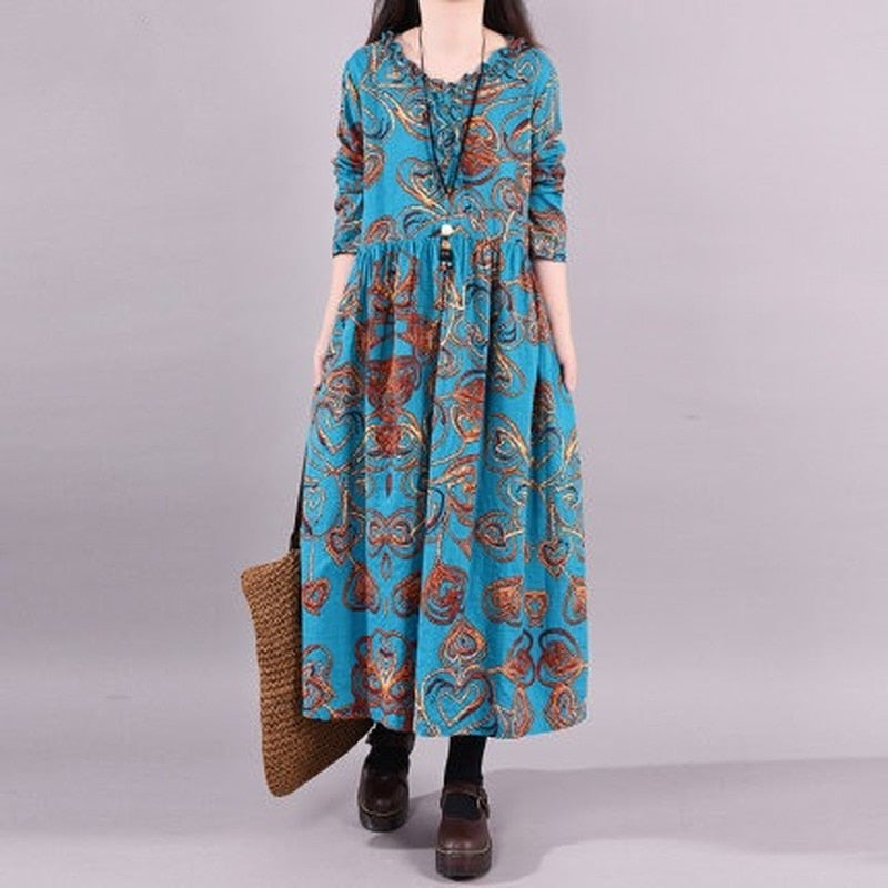 Vintage Ethnic Style Dress with Cotton